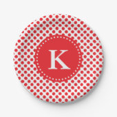 Monogrammed Red op White Polka Dot Papieren Bordje (Voorkant)
