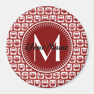 Monogrammed Red Owls, Persoonlijke Naam Magneet