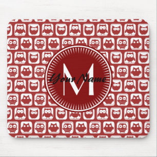 Monogrammed Red Owls, Persoonlijke Naam Muismat