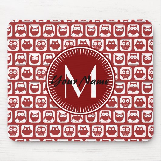 Monogrammed Red Owls, Persoonlijke Naam Muismat (Voorkant)