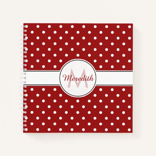 Monogrammed Red Polka Dots Pattern Notitieboek (Voorkant)