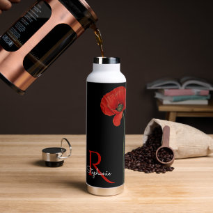 Monogrammed Red Poppy on Black Waterfles