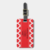 Monogrammed Red Quatrefoil Pattern Bagagelabel (Voorkant verticaal)