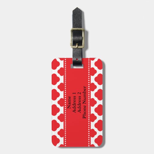 Monogrammed Red Quatrefoil Pattern Bagagelabel (Voorkant verticaal)