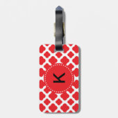 Monogrammed Red Quatrefoil Pattern Bagagelabel (Achterkant verticaal)