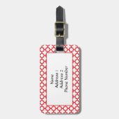 Monogrammed Red Quatrefoil Pattern Bagagelabel (Voorkant verticaal)