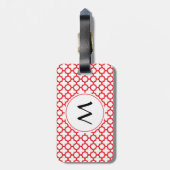 Monogrammed Red Quatrefoil Pattern Bagagelabel (Achterkant verticaal)