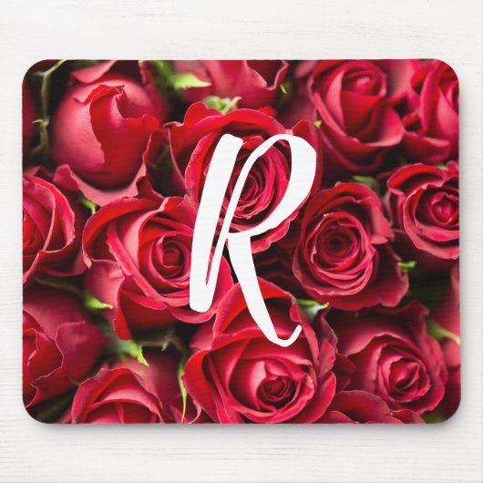 Monogrammed Red Roses Mousepad Muismat (Voorkant)
