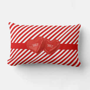 Monogrammed Red Striped Pattern met hart Kussen