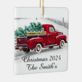 Monogrammed Red truck Kerstmis Acrylversiering Keramisch Ornament (Rechts)