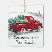 Monogrammed Red truck Kerstmis Acrylversiering Keramisch Ornament (Links)