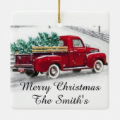 Monogrammed Red truck Kerstmis Acrylversiering Keramisch Ornament (Achterkant)