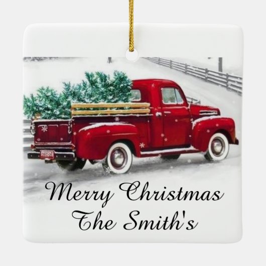 Monogrammed Red truck Kerstmis Acrylversiering Keramisch Ornament (Achterkant)