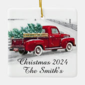 Monogrammed Red truck Kerstmis Acrylversiering Keramisch Ornament (Voorkant)