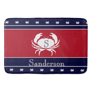 Monogrammed Red White Black Crab Kitchen Rug Badmat