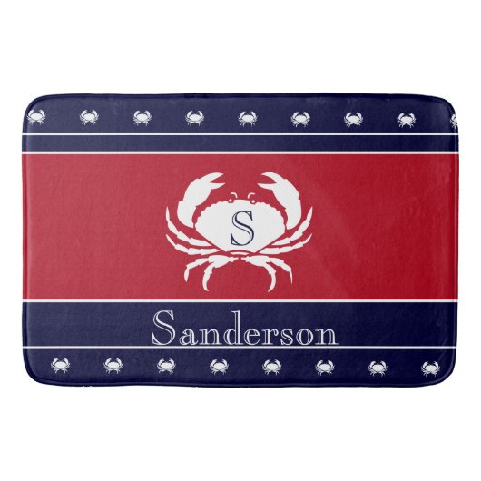 Monogrammed Red White Black Crab Kitchen Rug Badmat (Voorkant)
