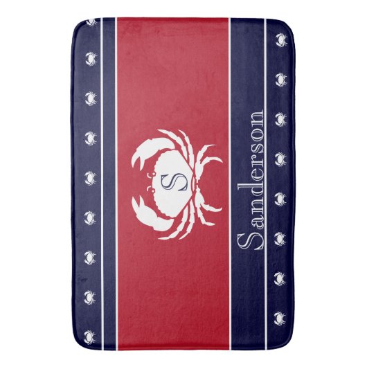 Monogrammed Red White Black Crab Kitchen Rug Badmat (Voorkant Verticaal)