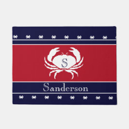 Monogrammed Red White Black Crab Kitchen Rug Deurmat
