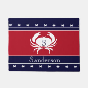 Monogrammed Red White Black Crab Kitchen Rug Deurmat