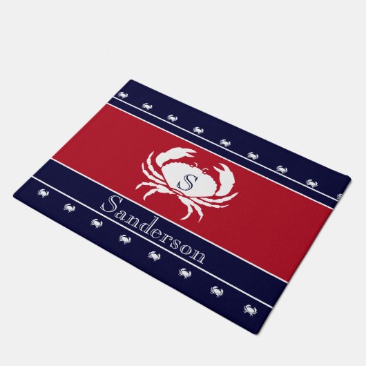 Monogrammed Red White Black Crab Kitchen Rug Deurmat (Schuin)