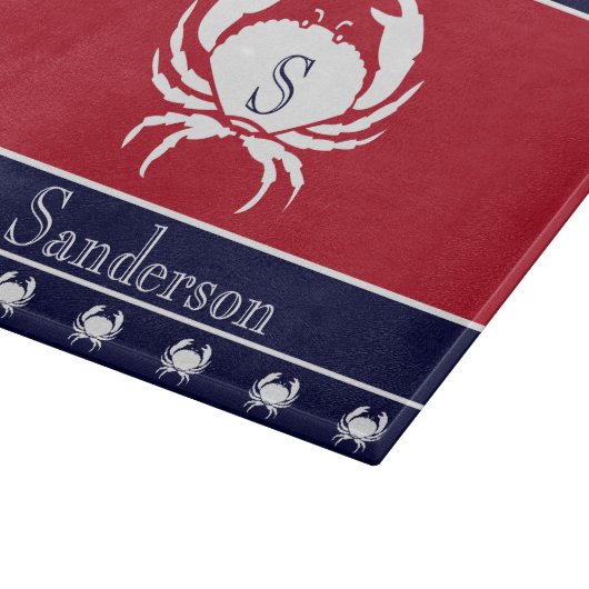 Monogrammed Red White Black Crab Kitchen Rug Snijplank (Hoek)