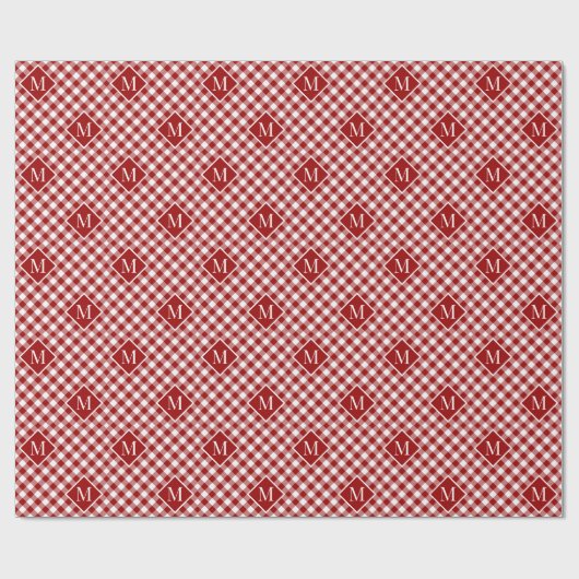 Monogrammed Red White Buffalo Check Pattern Cadeaupapier (Vlak)