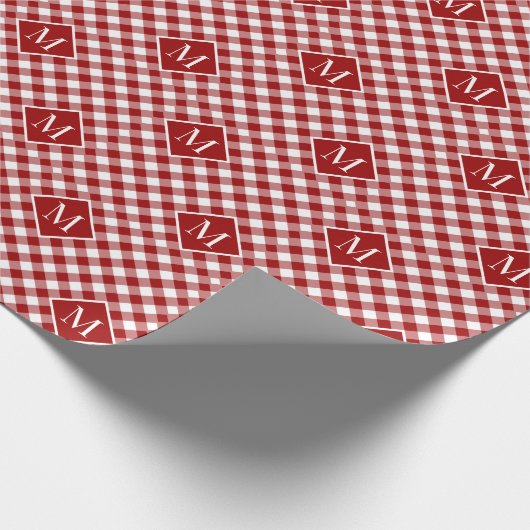 Monogrammed Red White Buffalo Check Pattern Cadeaupapier (Hoek)