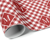 Monogrammed Red White Buffalo Check Pattern Cadeaupapier (Rol Hoek)