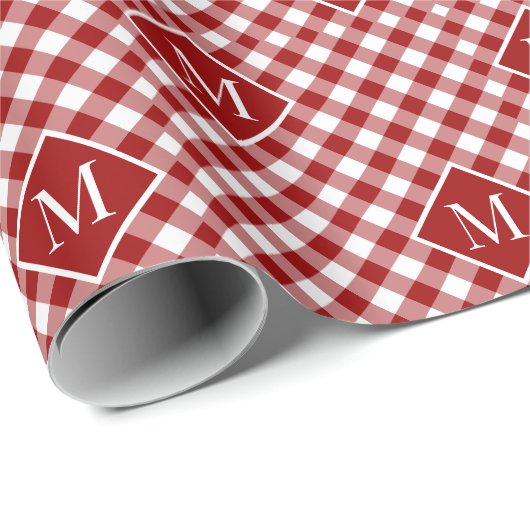Monogrammed Red White Buffalo Check Pattern Cadeaupapier (Rol Hoek)