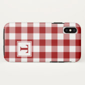 Monogrammed Red White Buffalo Check Pattern Case-Mate iPhone Case (Achterkant (horizontaal))
