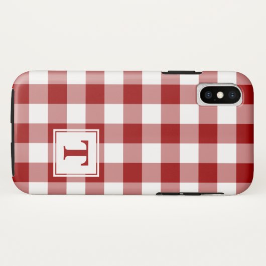 Monogrammed Red White Buffalo Check Pattern Case-Mate iPhone Case (Achterkant (horizontaal))