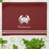 Monogrammed Red White Crab Nautical Kitchen Towel Theedoek (Gevouwen)