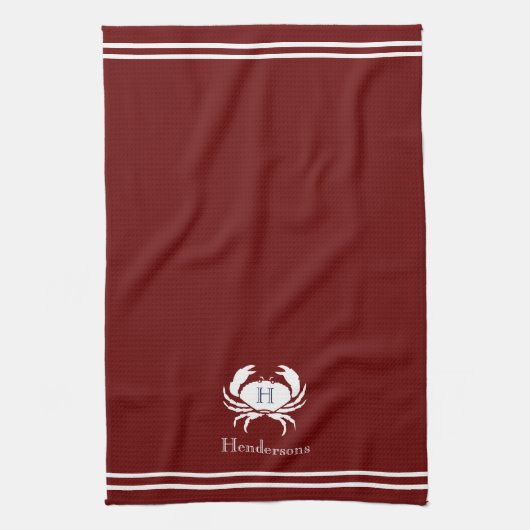 Monogrammed Red White Crab Nautical Kitchen Towel Theedoek (Verticaal)