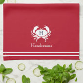 Monogrammed Red White Crab Nautical Kitchen Towel Theedoek (Gevouwen)
