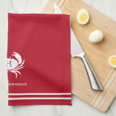 Monogrammed Red White Crab Nautical Kitchen Towel Theedoek (Quarter Fold)