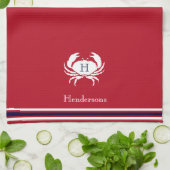 Monogrammed Red White Crab Nautical Kitchen Towel Theedoek (Gevouwen)