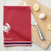 Monogrammed Red White Crab Nautical Kitchen Towel Theedoek (Quarter Fold)