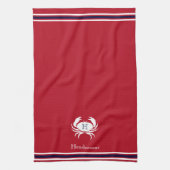 Monogrammed Red White Crab Nautical Kitchen Towel Theedoek (Verticaal)