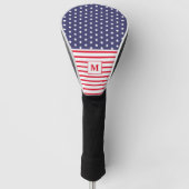 Monogrammed Red White en Blue American Flag Golfheadcover (Voorkant)