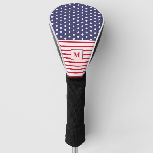 Monogrammed Red White en Blue American Flag Golfheadcover (Voorkant)