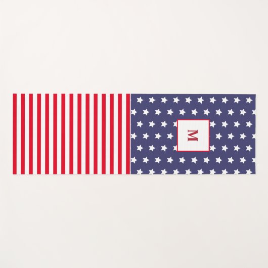 Monogrammed Red White en Blue American Flag Yogamat (Voorkant (horizontaal))