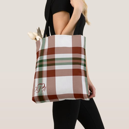 Monogrammed Red, White & Green Holiday Pset Tote Bag (Dichtbij)