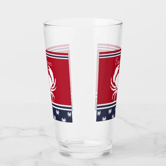 Monogrammed Red White Navy Blue Crab Glas (Links)