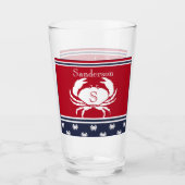 Monogrammed Red White Navy Blue Crab Glas (Voorkant)