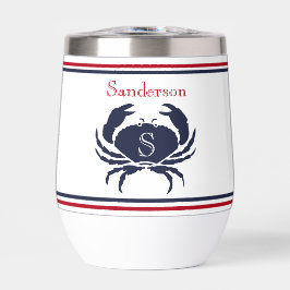 Monogrammed Red White Navy Blue Crab Nautical