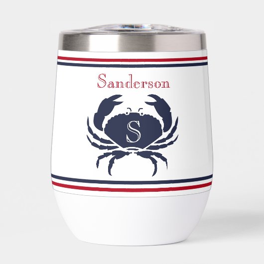 Monogrammed Red White Navy Blue Crab Nautical (Voorkant)