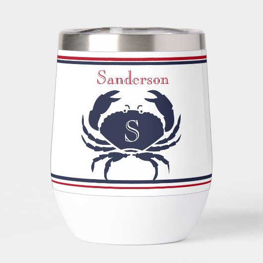 Monogrammed Red White Navy Blue Crab Nautical (Achterkant)