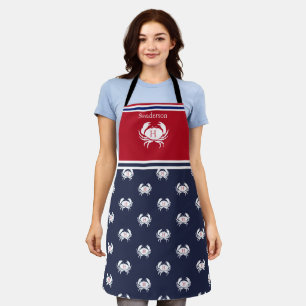 Monogrammed Red White Navy Blue Crab Nautical Apro Schort