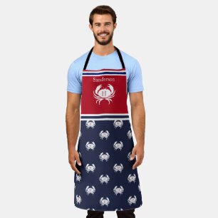 Monogrammed Red White Navy Blue Crab Nautical Apro Schort