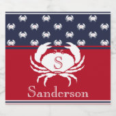 Monogrammed Red White Navy Blue Crab Nautical Bier Etiket (Enkel label)